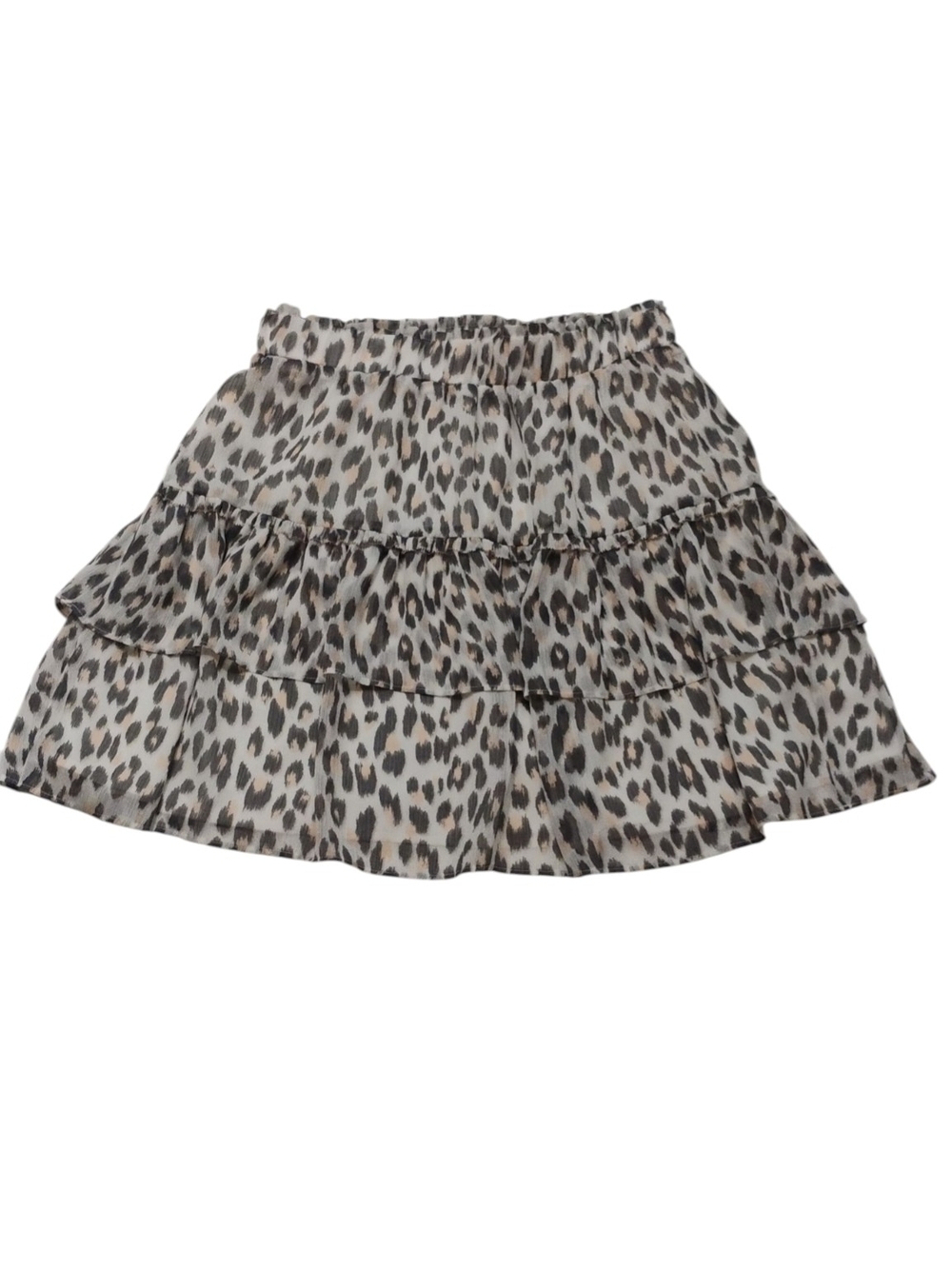 LOFT Leopard Print Tiered Mini Skirt - Cream, Black, SZ S
